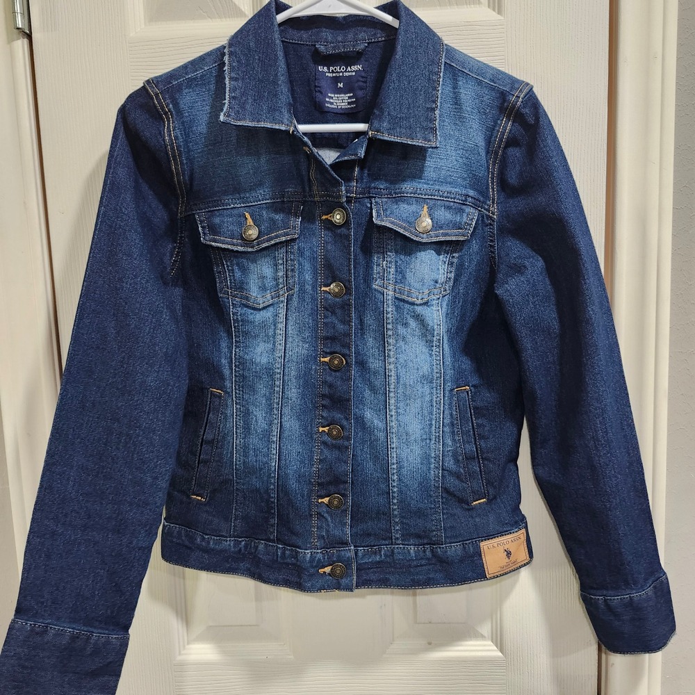 US Polo Assn Womens Denim Jacket Blue Jean Trucker Distressed Size M